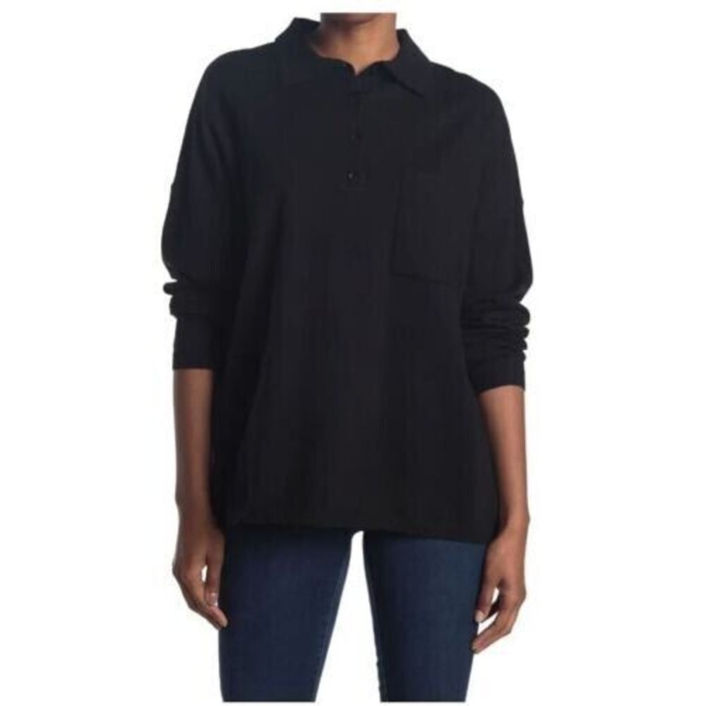 RDI‎ Women's Oversized Polo Pocket Tunic Sweater In Black Medium MSRP $50